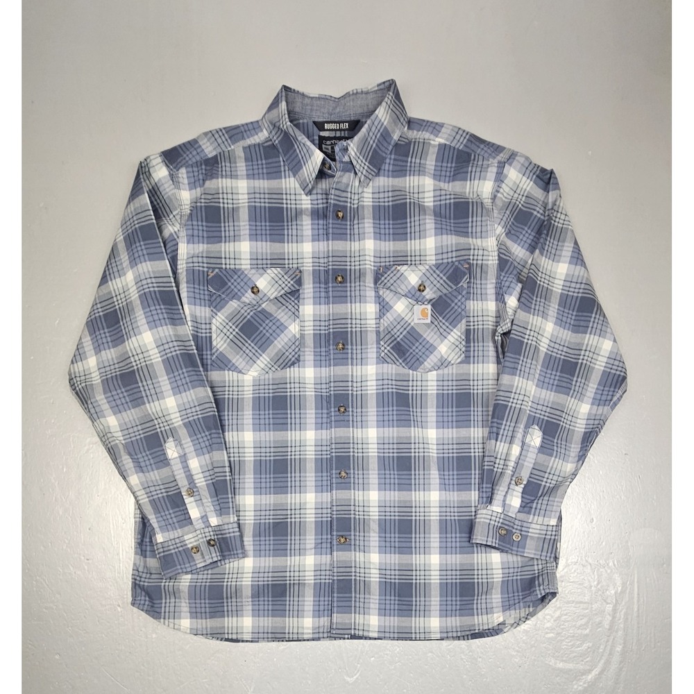 Carhartt Button Up Shirt Mens 2XL Blue Gray Rugged Flex Relaxed Fit Long Sleeve